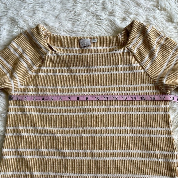 Anthropologie Postmark Blouse Flare Sleeve Textured Stripe Yellow & White M - Picture 12 of 14